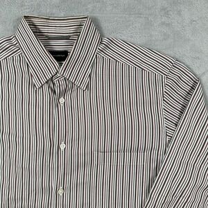 Ermenegildo Zegna Large Men's Dress Shirt Long Sleeve Striped Cotton Twill Quiet